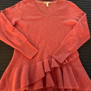 Isaac Mizrahi Live Hot Pink Cashmere Ruffle Tiered sweater L